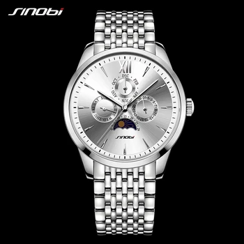 

Sinobi luxury Men Business Watch Full Stainless Steel Calendar Quartz Men's Geneva Wristwatch Japan Movement Watches