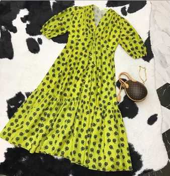 

2020 summer new rose print vintage V-neck dress
