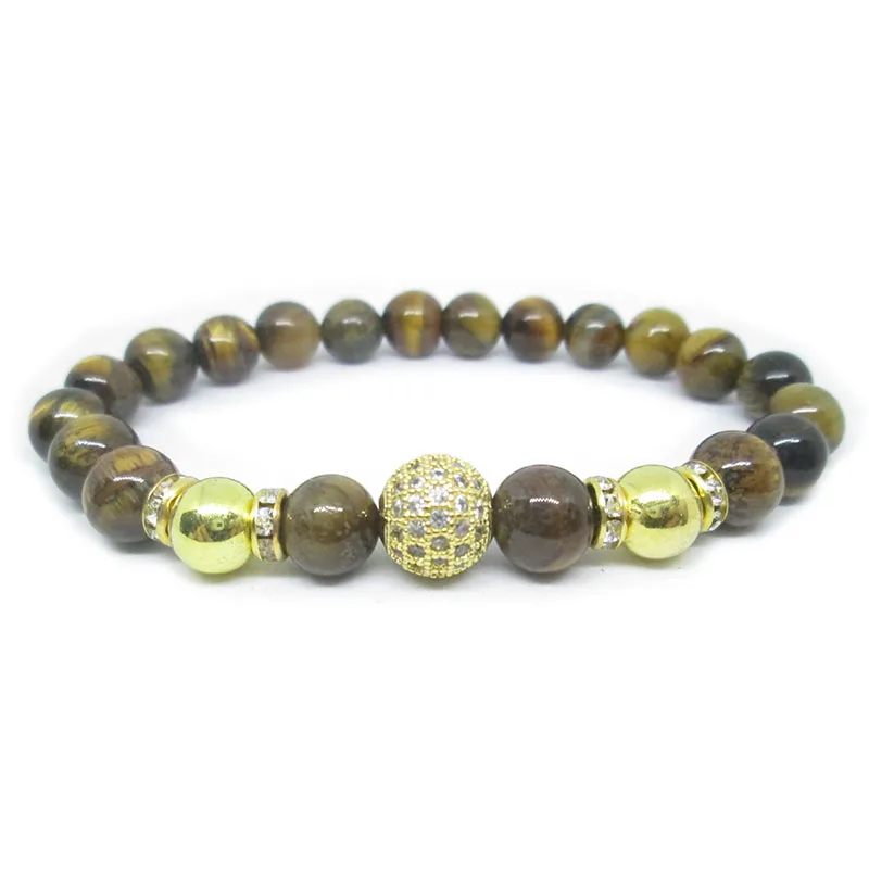 Charm Bracelet Elastic Buddha Natural Stone Micro Inlay Zircon Matt Onyx Charm Bracelet Women Pulseira hombres Golden&Black