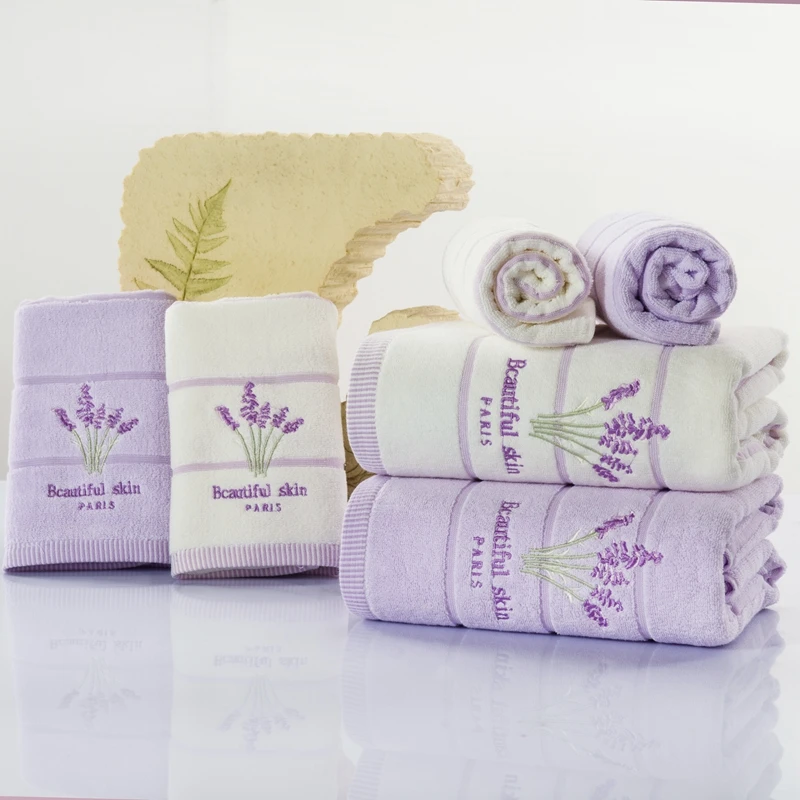 Lavender Patterned 3 PCS Hotel Travel Beach Bath Towel Set ...