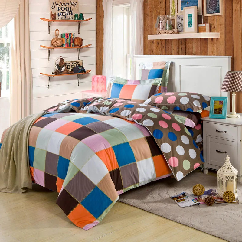 Us 98 0 Modern Design Colored Plaid And Navy Stripe Bedding Sets Cotton Printed Textiles Set Quilt Cover Bed Sheets Queen Size King In
