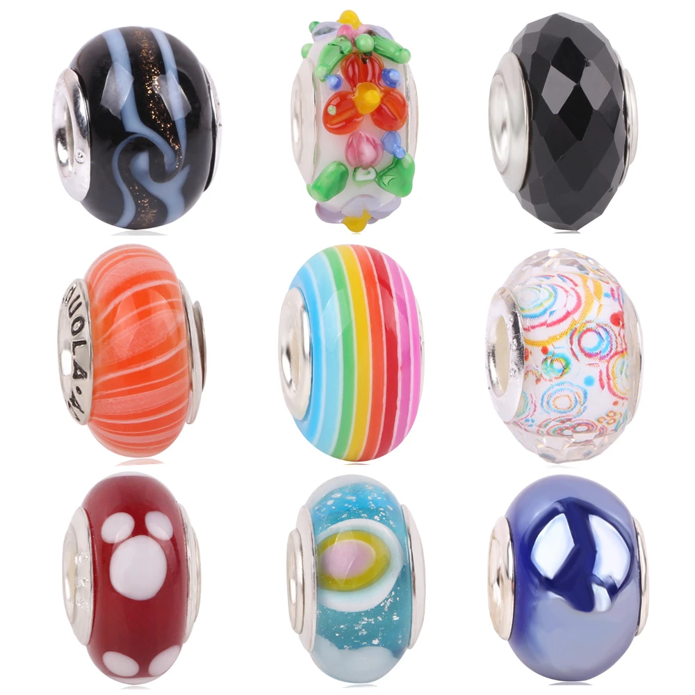 

Fit Pandora Charm Bracelet Jewelry Making For Women Fashion New 3D Boutique Flower Rainbow Effervescence Glass Beads