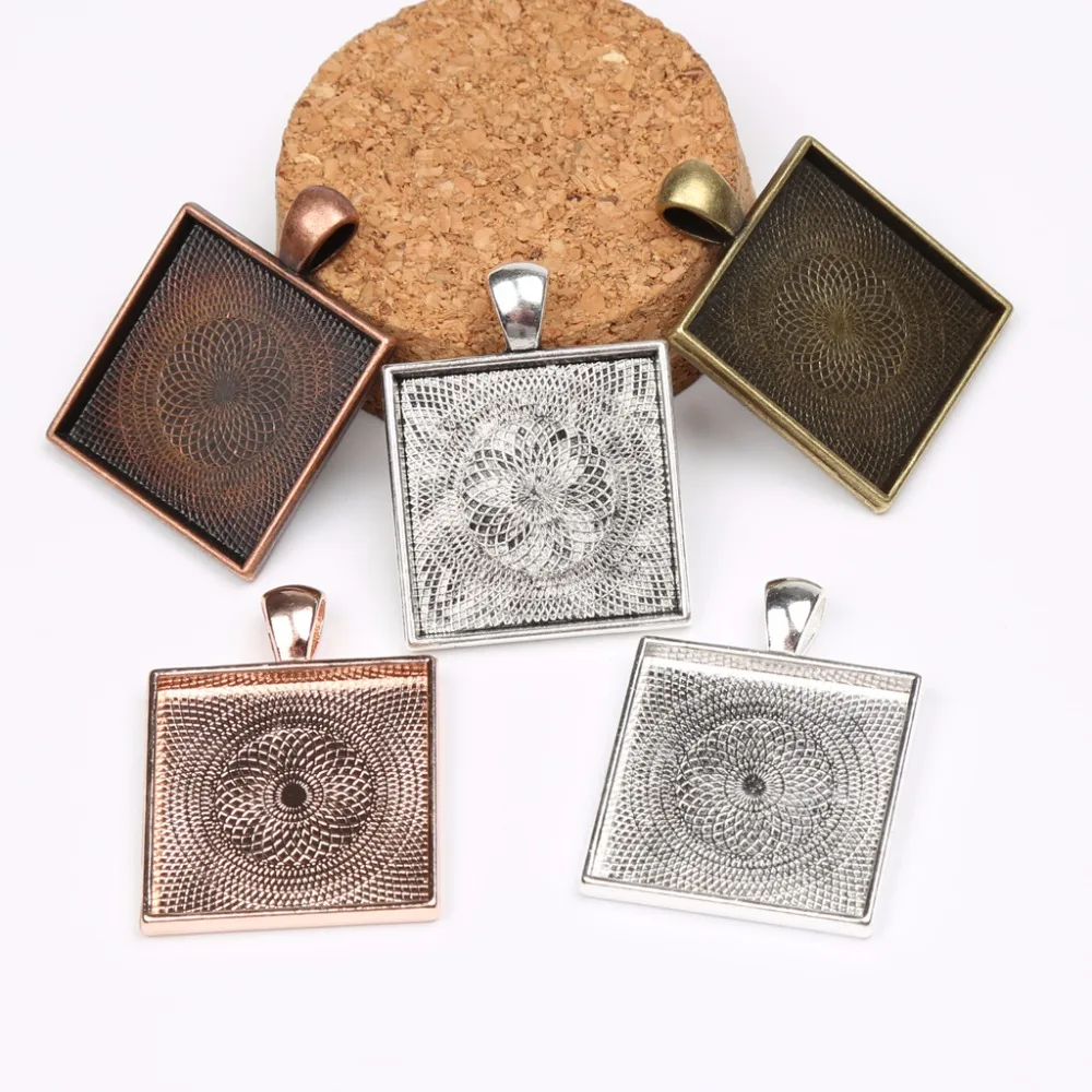 20Pcs fit 25*25MM Square Glass Cabochon Bezel Pendant Blank Base Trays
