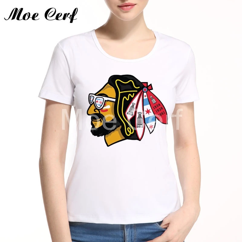 

2019 chicago blackhawks arts print T Shirt Women Short Sleeve Tee Hipster Indian tribes Tops Fashion Teen girl Tee Shirt L7-128