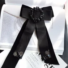 New Woman Brooches Pin Long Big Black Ribbon Bowknot Rhinestone Elegant Corsage Bow Tie Brooch Fashion Jewelry Shirt Accessories