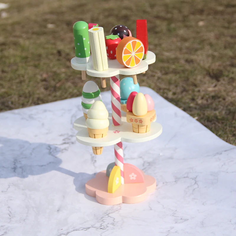 

Children's Strawberry Three-tiered DIY Ice Cream Ice Cream Table Simulation House Kitchen Children's Wooden Toys