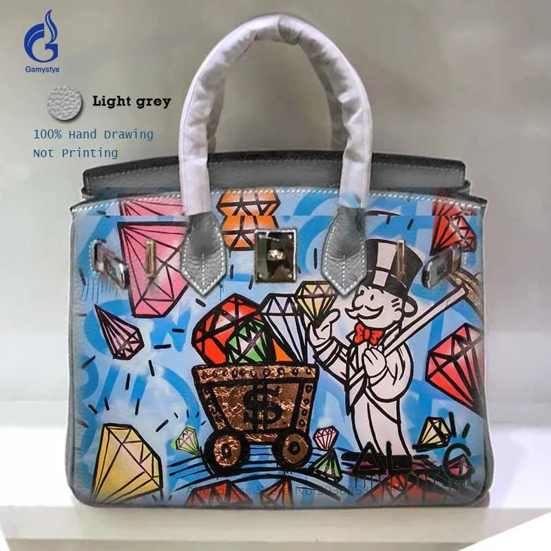 

Genuine Leather bags handbags women High Quality Togo Leather Shoulder Messenger Bags Art Graffiti Alec Diamond Rich Hobo bag