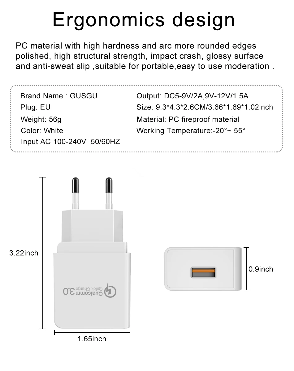 GUSGU Быстрая зарядка 3,0 быстрая USB ЗУ для мобильного телефона для iPhone XS XR 8 7 iPad EU вилка настенный адаптер для путешествий для samsung Xiaomi