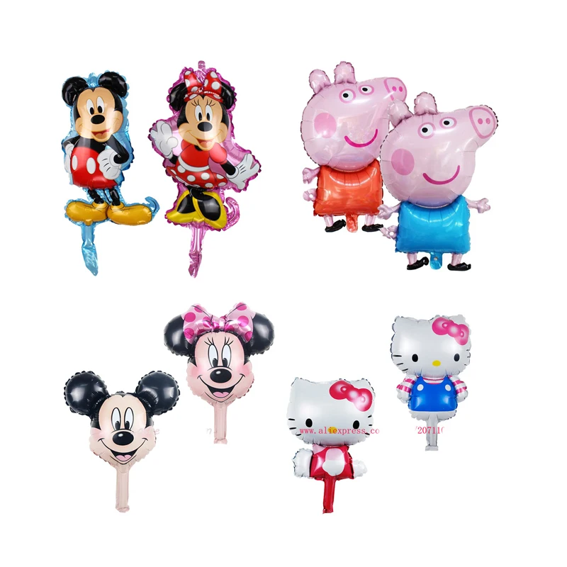 

KUAWANLE 100pcs/lot Cartoon Pig KT Mickey Minnie Mini Balloon Foil Air Balloons Birthday Party Supplies Decoration Globos