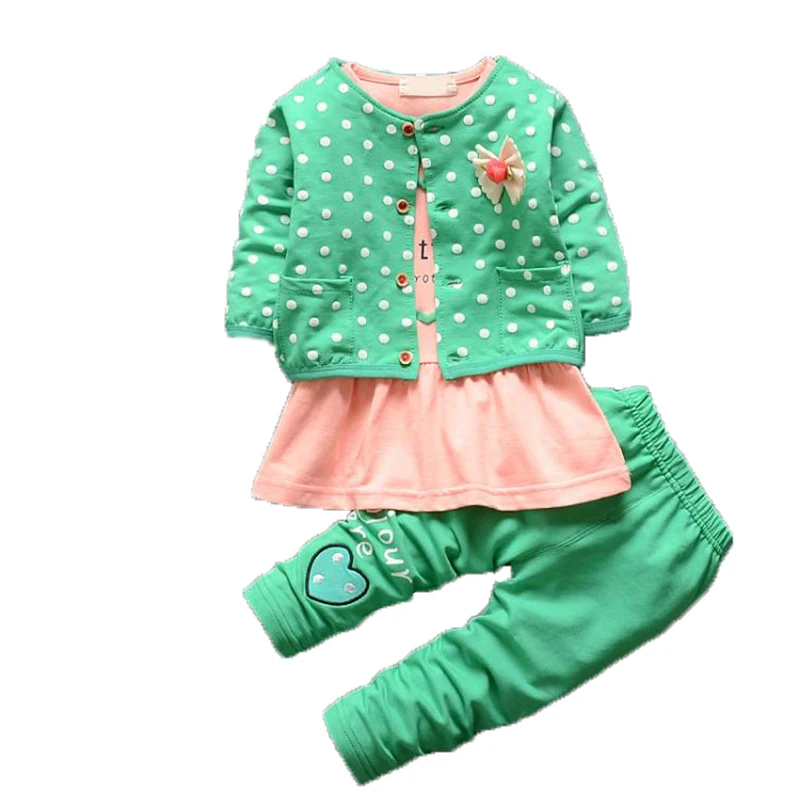 

Baby Girl Clothing Sets Toddler Children's Clothes 2018 Fashion Dot Print Coat+T Shirt+Pants 3pcs Girls Clothes Outfits
