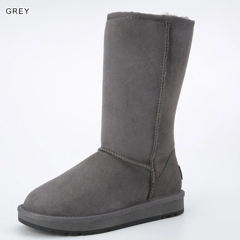 Классические высокие мужские зимние ботинки из натуральной овечьей кожи на меху; зимняя обувь; коричневый, черный цвет; резиновая подошва; размеры 38-44 - Цвет: Gray