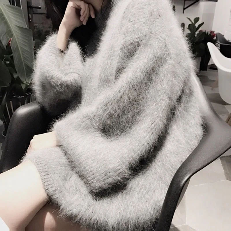 New genuine mink cashmere sweater women long cashmere pullovers knitted pure mink jacket  thickr free shippingM1016