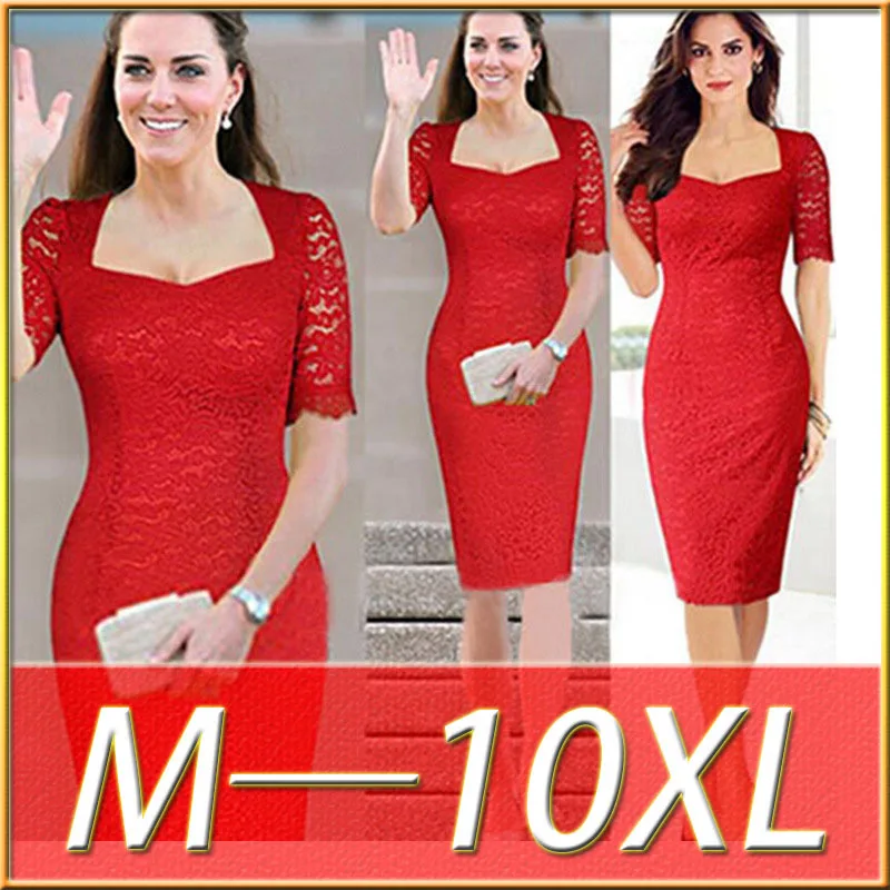 Novo 2016 Moda Mulheres Vestido de Verão Europeu Tamanho Super Grande M-10XL Sexy Lace Meia Manga Gola Quadrada Ocasional Bainha Vestidos