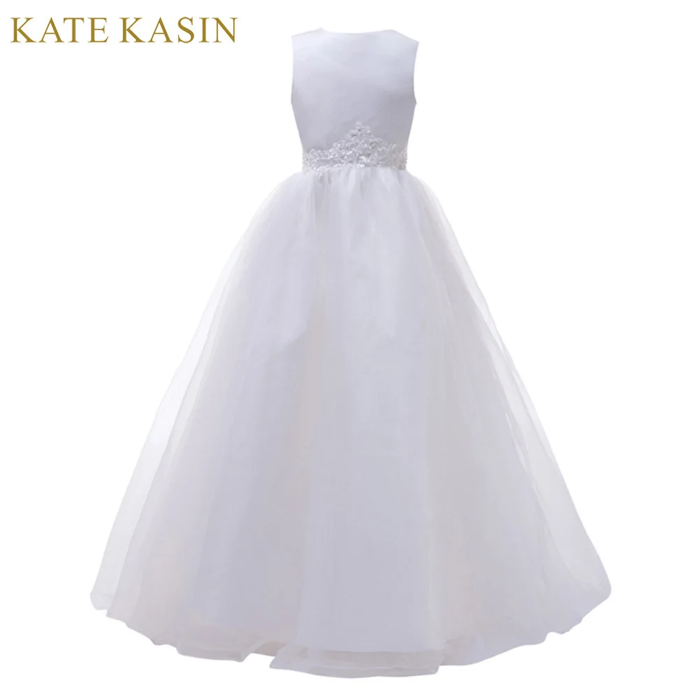 Long White Flower Girl Dresses for Weddings Pageant