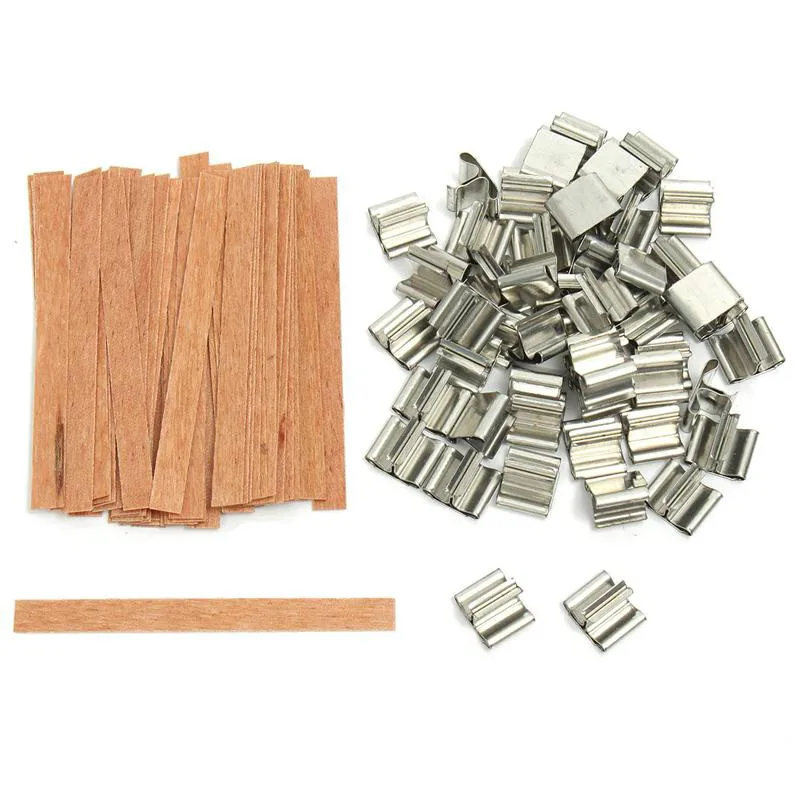 

Top quality 100PCS Wood Candle Wicks with Sustainer Tab Supplies Velas Candele Wick for Candle DIY Making For Home Church Deco