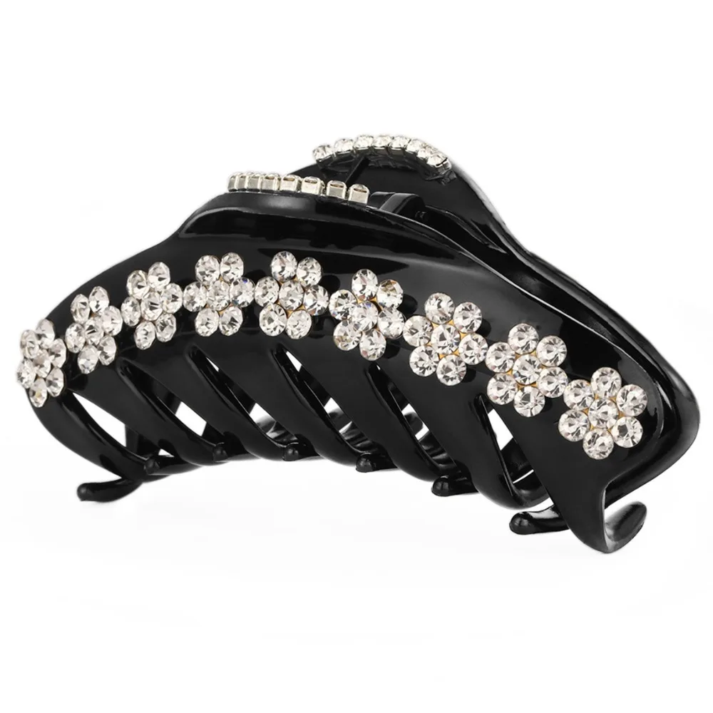 

Luxury Crystal Half Moon Hair Clip Pins Crab for Femme Lady Anniversary Ornaments Black Brown Hair Decoration Rhinestone HC326