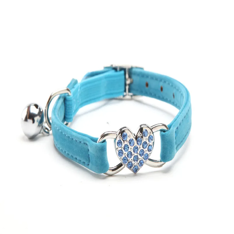 Cat collar with bell Crystal Elastic Dog Collar Velvet Bell Heart Shape Accessories pet Product Leash and Harnesses A15 (5)