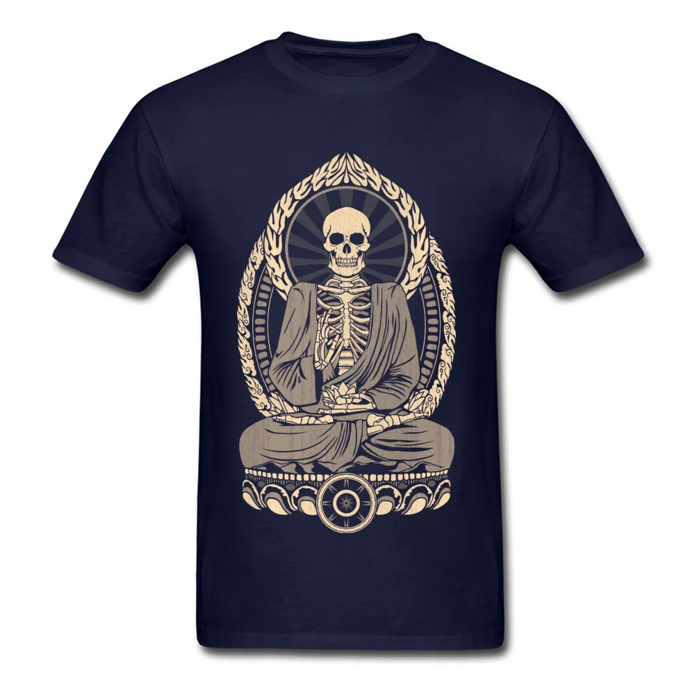 Short Sleeve Tops Shirt Round Neck Cotton Student Top T-shirts Starving Buddha Skeleton Aged Geek Tee-Shirts Family Starving Buddha Skeleton Aged navy
