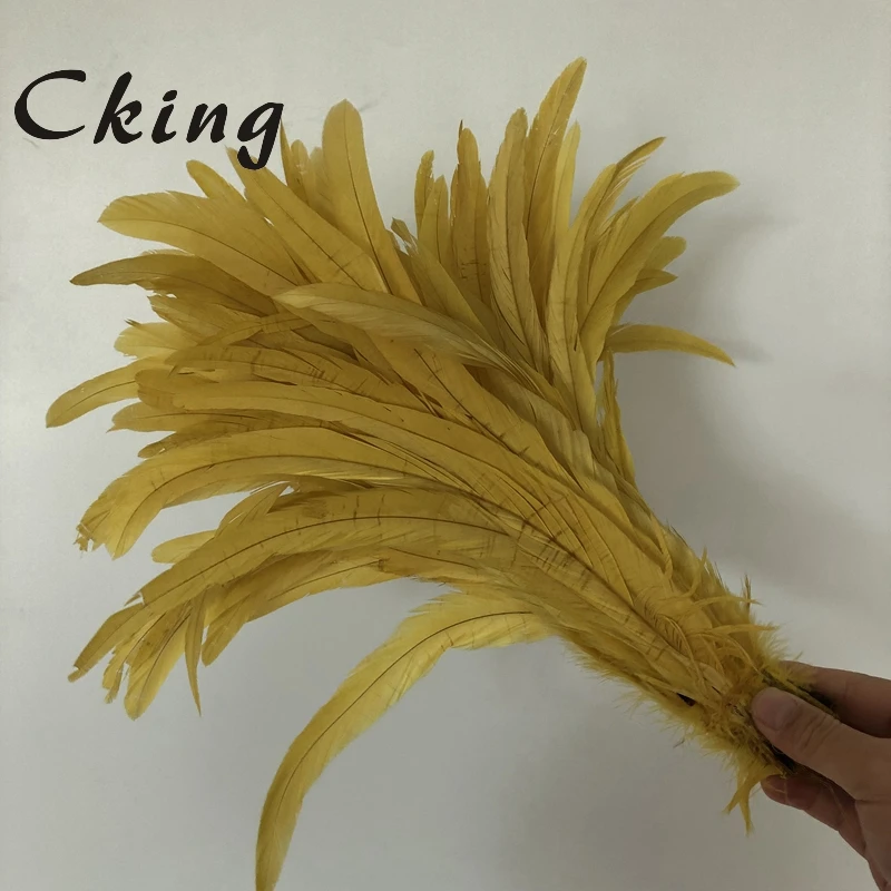 

50-500pc/lot Yellow Colour Bleached&dyed rooster tails feather 40-45cm chicken feathers
