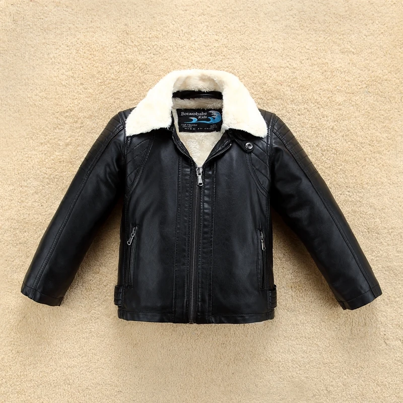 New Kids Fleece Jacket Leather Coat Warm Thicken Outerwear Boys Girls Winter