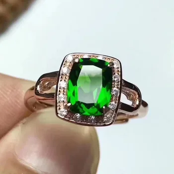 

Fidelity Natural 6*8mm diopside Rings s925 sterling silver Rectangle generous fine Jewelry for women Natural green gemstone