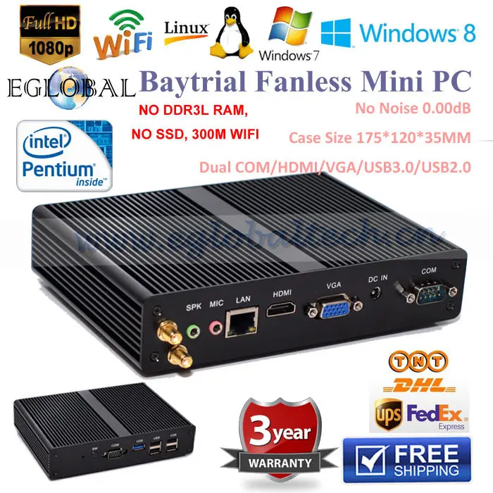 Baytrail Fanless Barebone HTPC Mini Computer With Intel