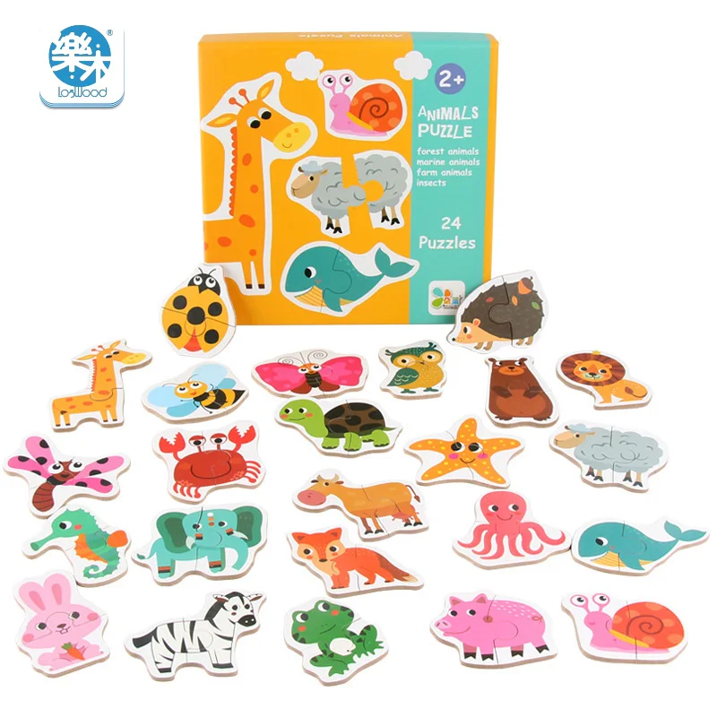 

24Pcs Wooden Puzzle for children Cartoon animals/fruit vegetables/vehicles 3 styles Montessori Early Learning Educational Toys