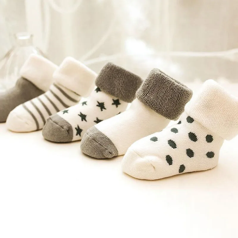 Носки для маленьких мальчиков и девочек от 0 до 24 месяцев теплые носки для малышей, 5 пар зимние хлопковые утепленные короткие носки унисекс для новорожденных - Цвет: Baby socks 10