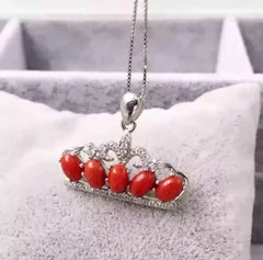 

natural red coral pendant S925 silver Natural gemstone Pendant Necklace trendy Luxury elegant Crown women wedding jewelry