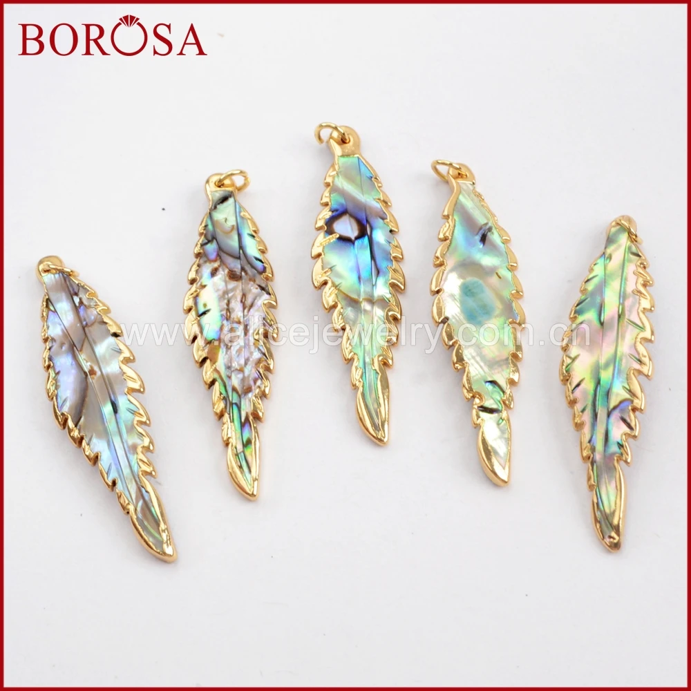 

BOROSA Design 10PCS Gold Color Leaf Shape Natural Abalone Shell Charm Gems Shell Pendant Jewelry for Necklace/earrings G1600