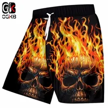 OGKB мужские повседневные шорты с крутым принтом пламени черепа 3d пляжные шорты для мужчин хип-хоп Уличная одежда Qick сухие Полиэстеровые брюки 5XL
