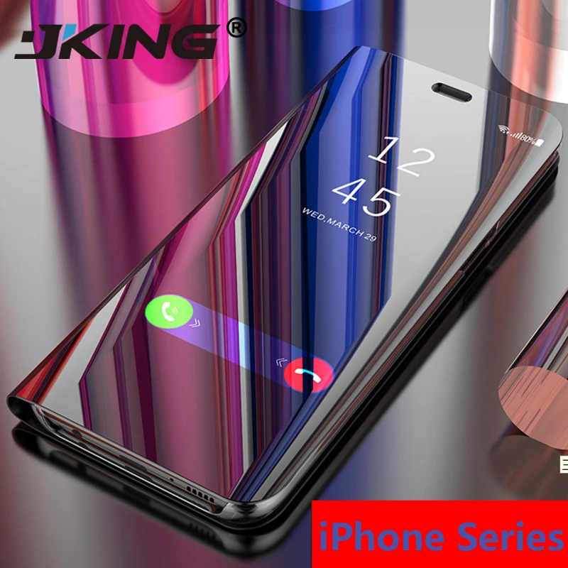 JKING Clear View Smart Зеркало чехол для iphone X 8 7 6 6s плюс Чехол Мода Флип Стенд кожаный 10 9 Coque