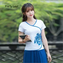 Хлопковая футболка с короткими рукавами и вышивкой в национальном стиле