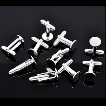 

50Pcs Silver Plated Round Flat Pad Copper Cuff Links Cufflinks Jewelry DIY Findings 25x10mm