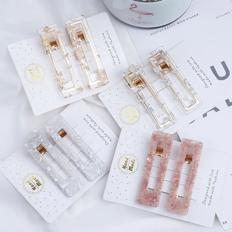 Rectangle Hair Clip Aligator Clamp Barrettes Hairpin for Women Girls Geometric Sequin Foil Hair Pins Decorative Hair Accessories