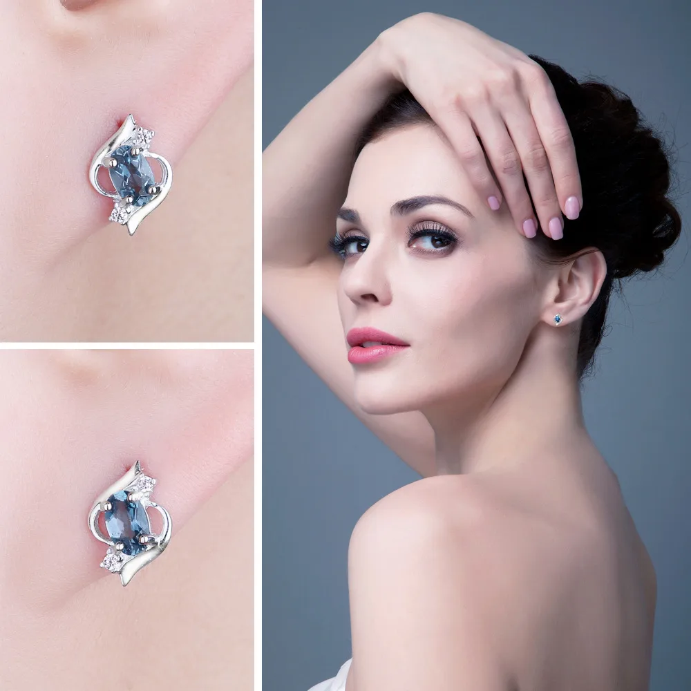 Jewelrypalace Овальный 1.1ct Природные Лондон Голубой топаз Серьги гвоздики 925 серебро