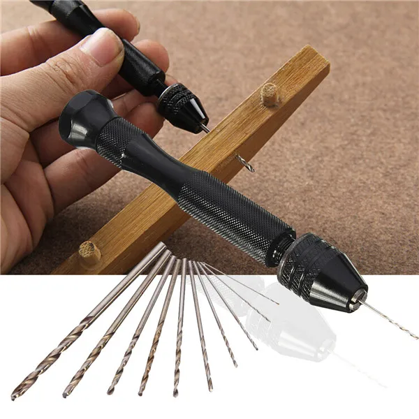 

Mini Aluminum Hand Drill with Keyless Chuck And 10 Twist Rotary Tool Drill Bit Set Drill Bit Forstner Drill Bits