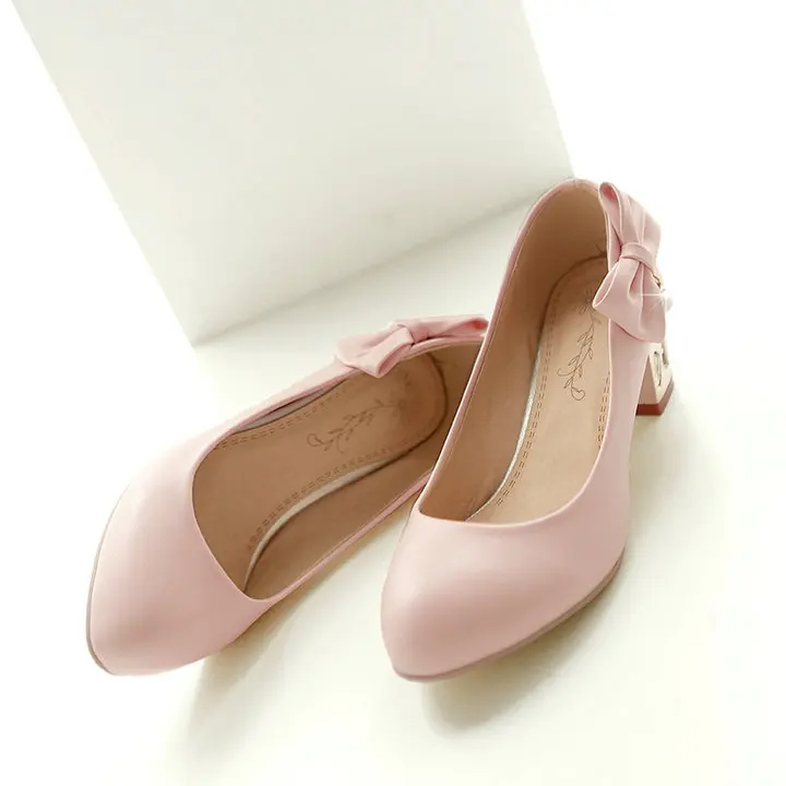 Для женщин милый бантик женские туфли-лодочки удобные Обувь на низком квадратном каблуке круглый носок повседневная обувь без застежки Женская обувь, белый цвет розового и черного цвета