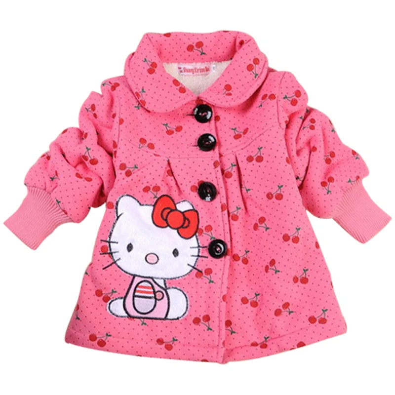 

Kids Winter Jacket For Baby Girls 2018 Hello Kitty Cartoon Cotton Coat With Bow Single Breasted Child Outerwear Clothing Jacket