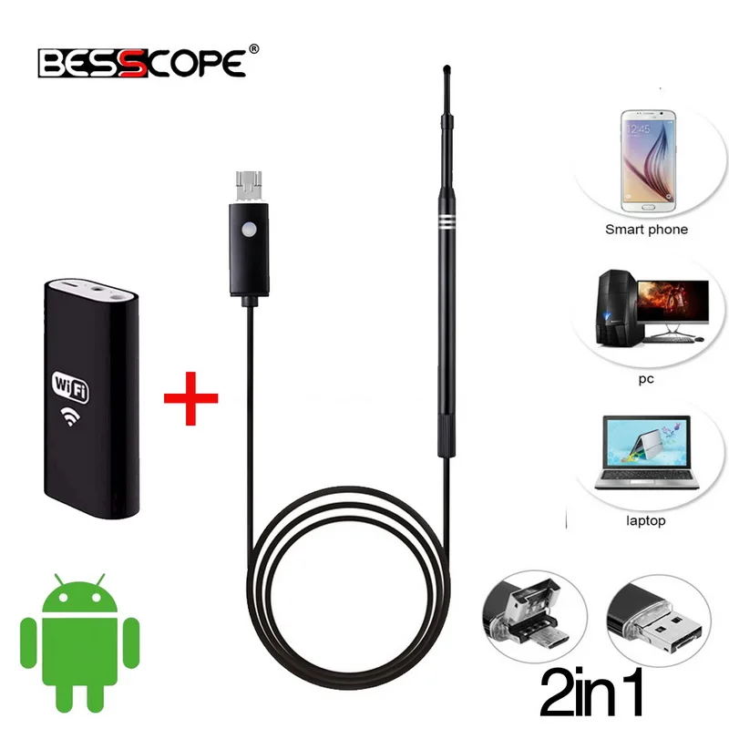 

5.5mm OD WIFI Smart Phone PC Otoscope Pen Camera Ear Health Care Visual Video Camera OTG USB Visual Ear Clean Earwax Pick Spoon