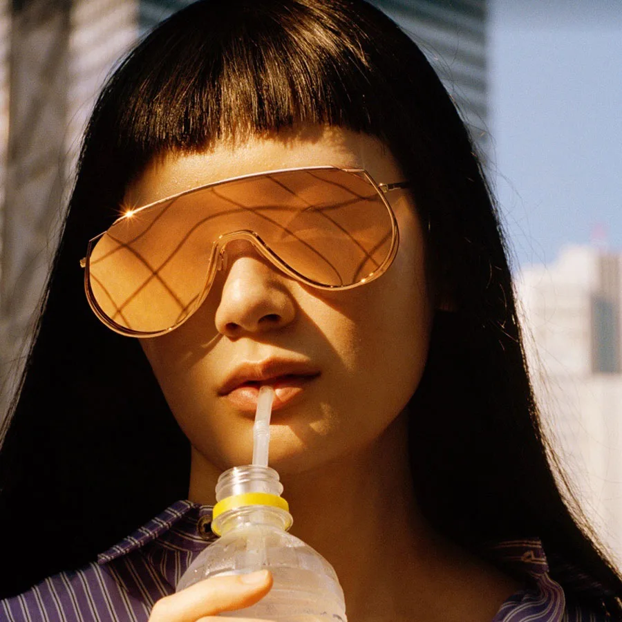 

BANSTOEN One Piece Oversize Sunglasses Women Men Luxury Brand Vintage Transparent Lens Sunglasses Female Male Shield Shades