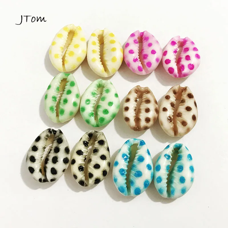 

12pcs/Lot Polka Dots Print Natural Puka Cowrie Sea Shell Loose Beads for Handmade DIY Jewelry Making Fashion Accessories