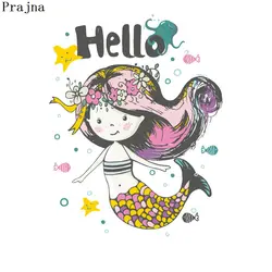 Prajna патч Hello Mermaid теплопередача девочек Железный На Патчи виниловые наклейки Красота патчи для детей Одежда DIY Футболка