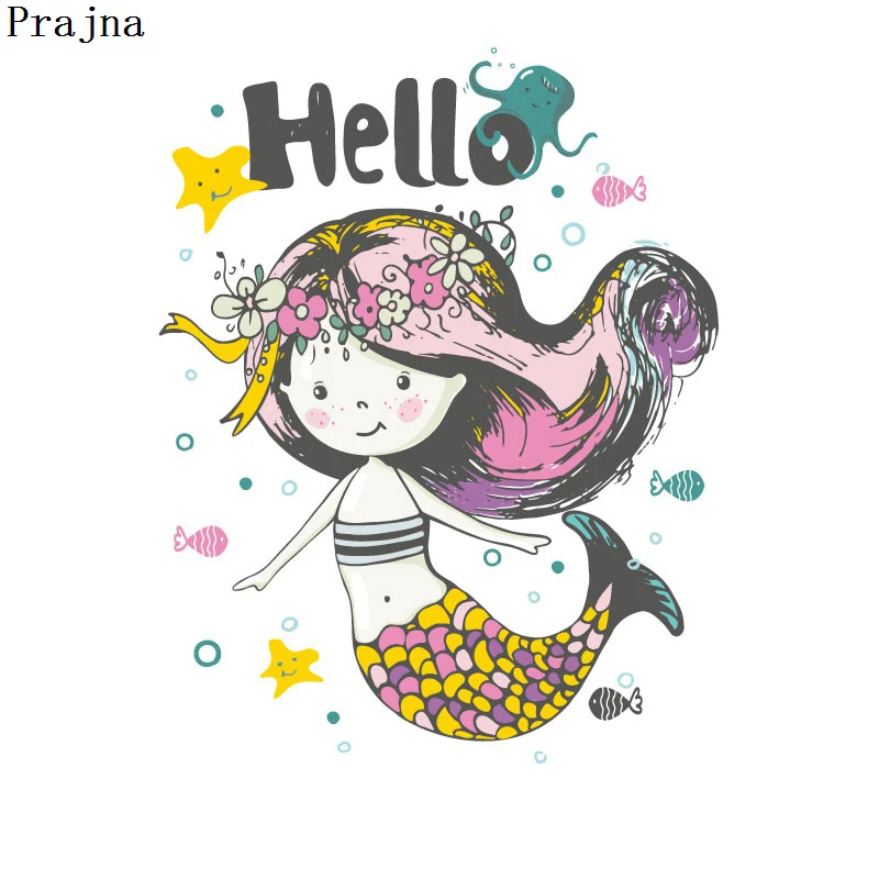 

Prajna Patch Hello Mermaid Heat Transfer Girls Iron On Patches Vinyl Sticker Beauty Patches For Kids Clothing DIY T-Shirt