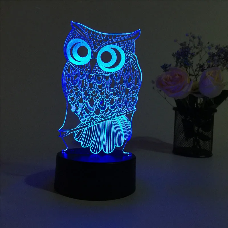 USB Творческий Сова 3D ночник освещение изменение LED Настольная лампа Рождество