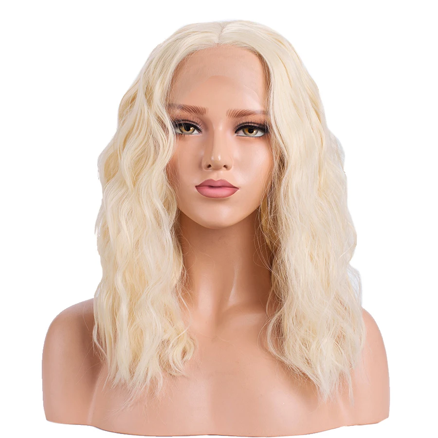 613 волнистый парик фронта шнурка синтетические волосы 14 дюймов блондинка средняя часть парик