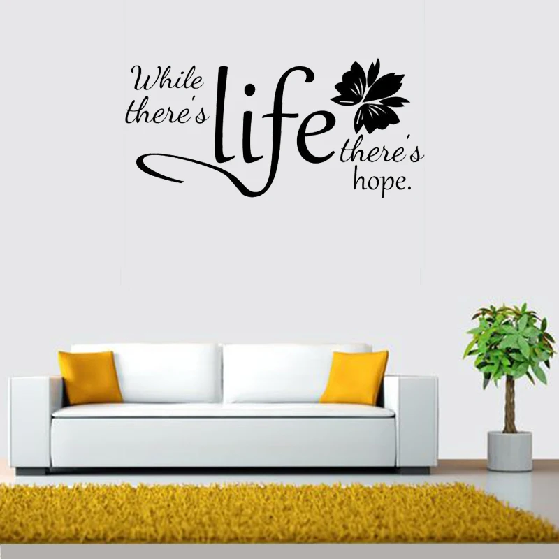 Inspirational Wall Decal While there's Life there's Hope Quote Wall
