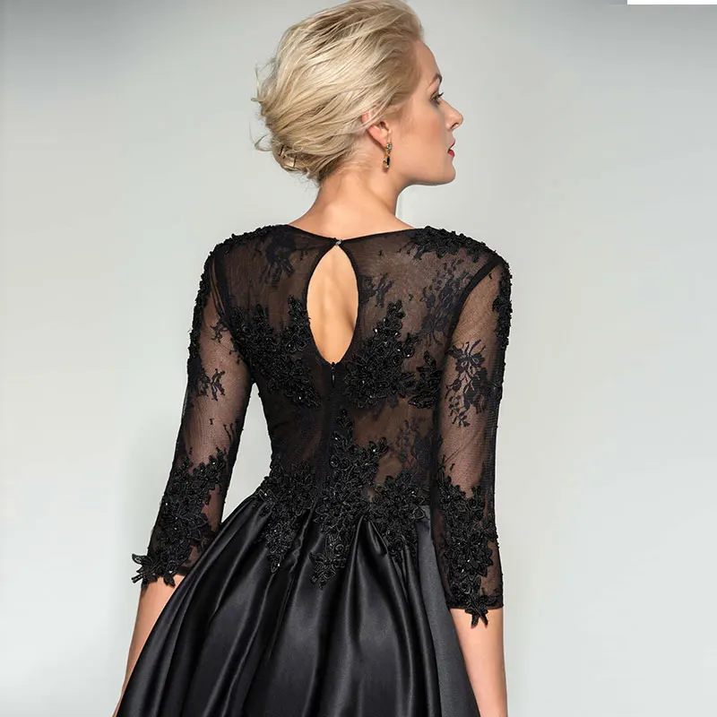 Tanpell Черное вечернее платье с аппликацией из бисера с глубоким вырезом на молнии платье на выпускной на заказ Формальное ТРАПЕЦИЕВИДНОЕ вечернее платье es