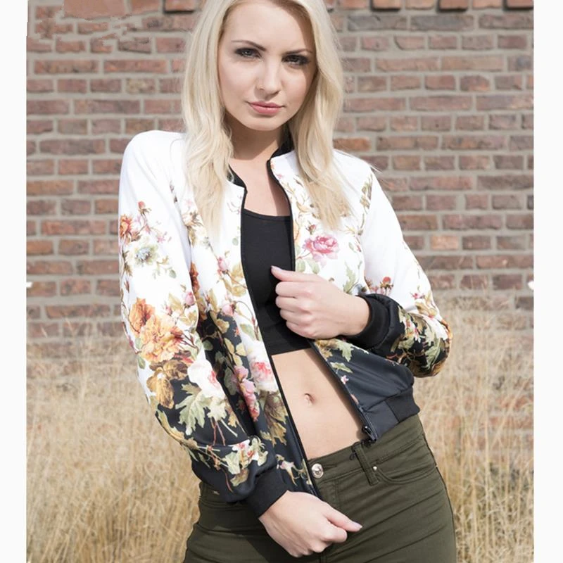 Zohra Brand Hot Sale Women Bomber Jacket 3D Printed Flower Fashion Sexy Jacket Short Coats Outwear Basic Jackets