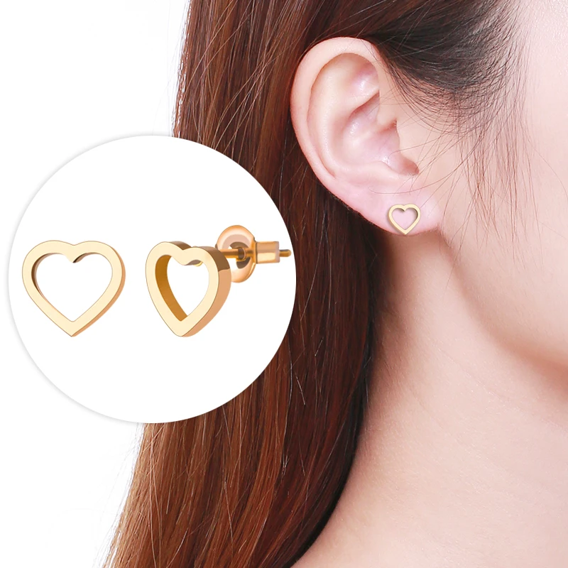 korean fashion Stainless Steel Earring Gold And Rose Gold Plated Stud Earrings Cute Heart Shape For Men women earrings Gift (1)